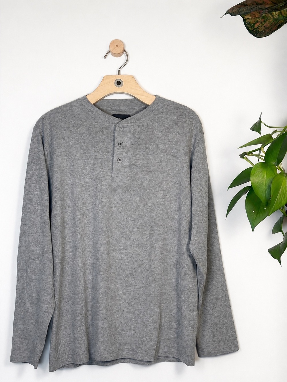 Joe Boxer Heather Grey Textured Henley Long Sleeve Shirt Men’s Small